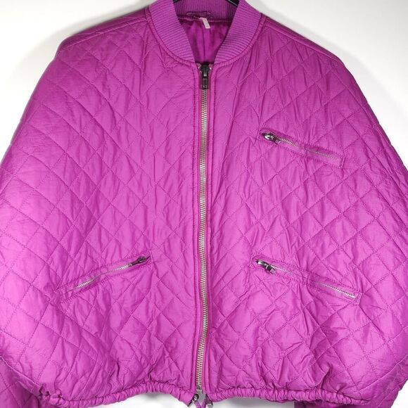 FREE PEOPLE Women's Easy Small Oversized Fushia Cropped Quilted Bomber Jacket - Picture 2 of 9